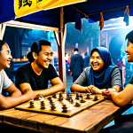 **

"A group of Malaysian players, fully clothed in casual and modest attire, gathered around a table at a local mamak stall, excitedly discussing Night Crows character classes. The scene is brightly lit, depicting camaraderie and the joy of gaming. Include character class icons (Warrior, Archer, Mage, Priest, Assassin) subtly in the background, perhaps on a nearby banner or poster. safe for work, appropriate content, professional, perfect anatomy, natural poses, family-friendly."

**